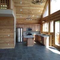 side kitchen in log home