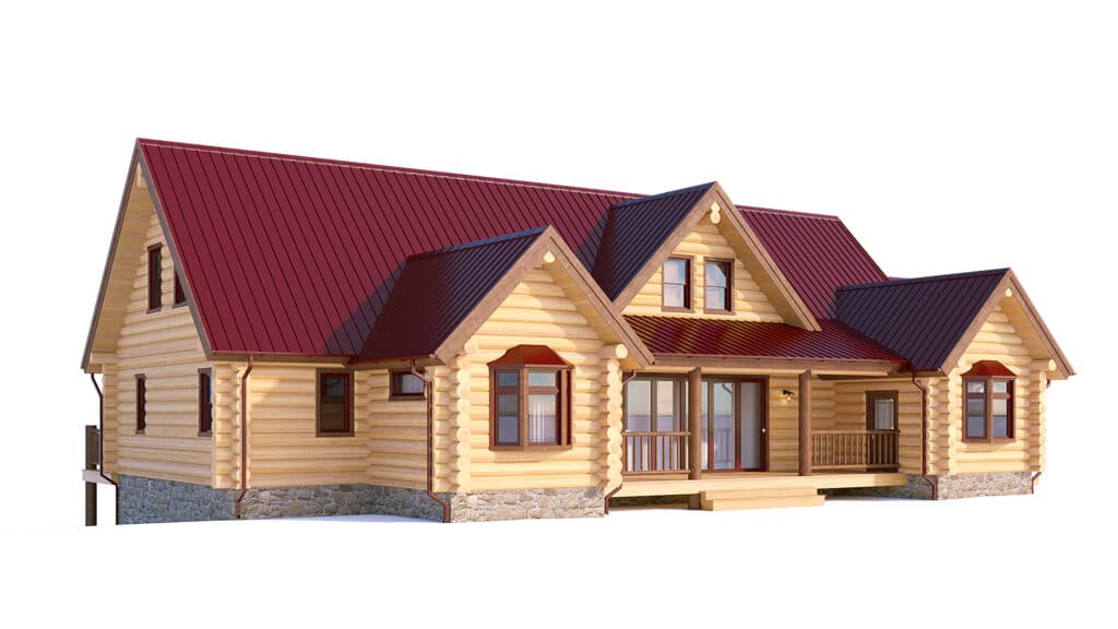 structure log floor plan with red roof