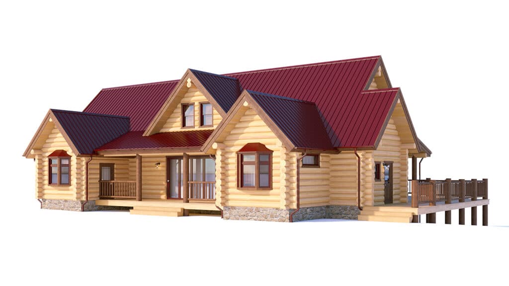 structure log floor plan with red roof