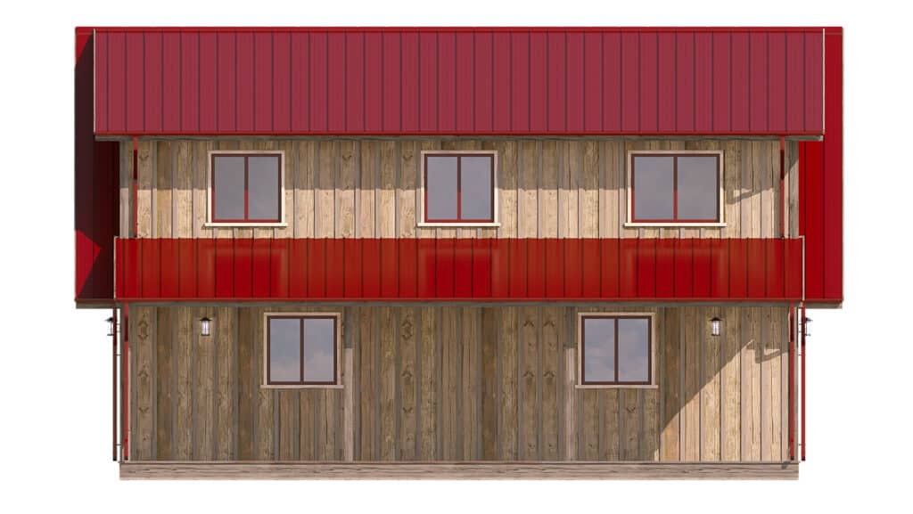 structure log floor plan with red roof