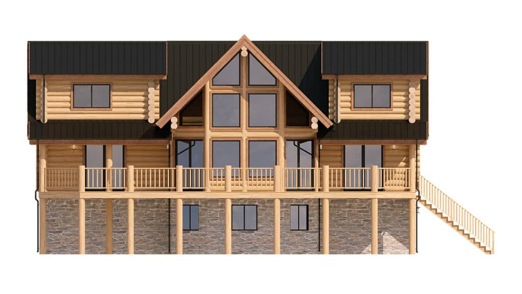 log home floor plan with black roof