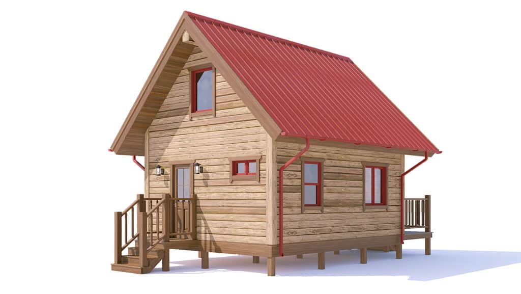 structure log floor plan with red roof