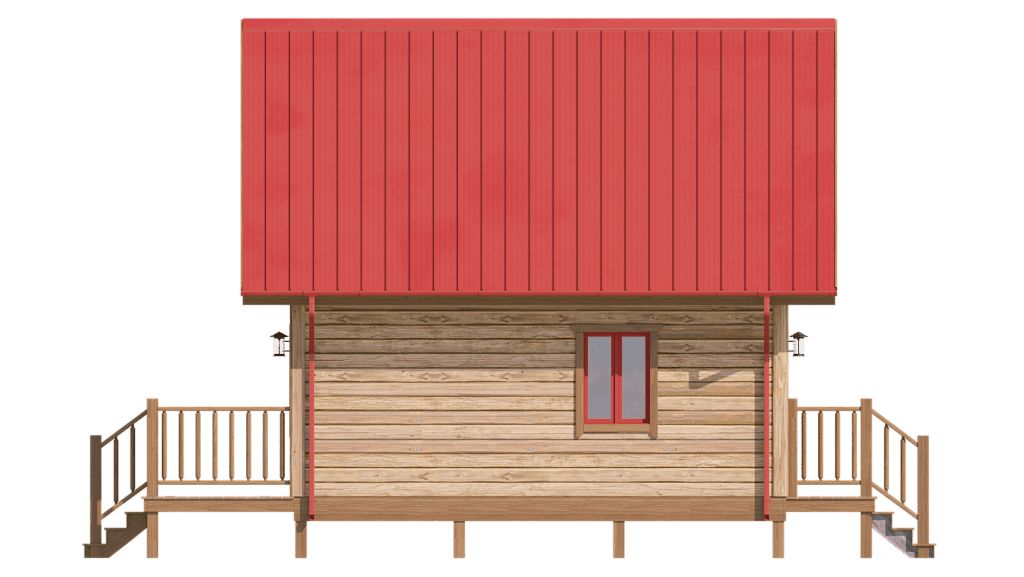 structure log floor plan with red roof