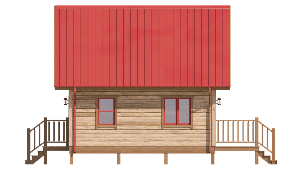 structure log floor plan with red roof