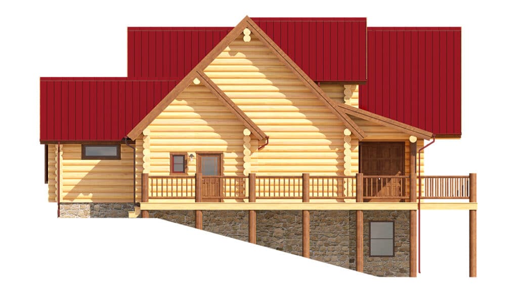 structure log floor plan with red roof