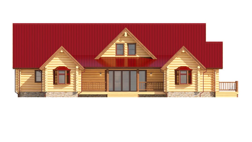 structure log floor plan with red roof