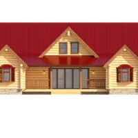 structure log floor plan with red roof