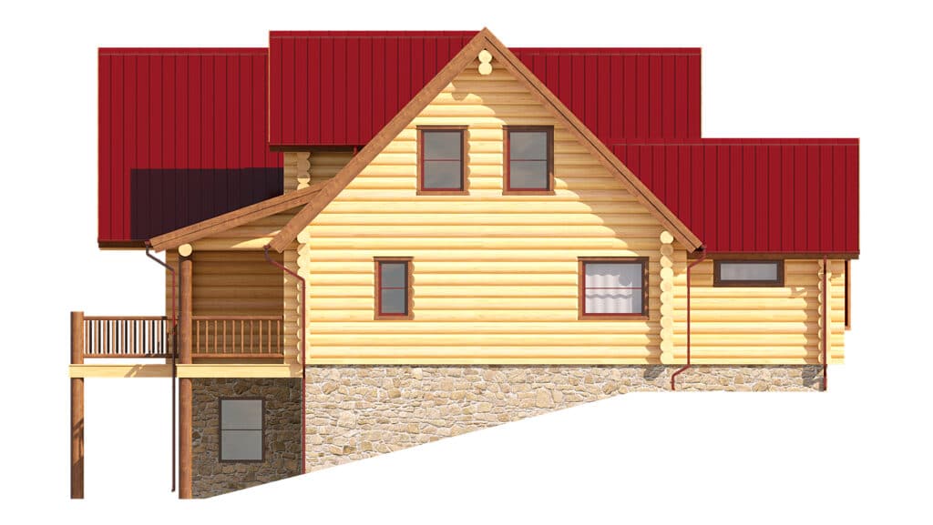 structure log floor plan with red roof