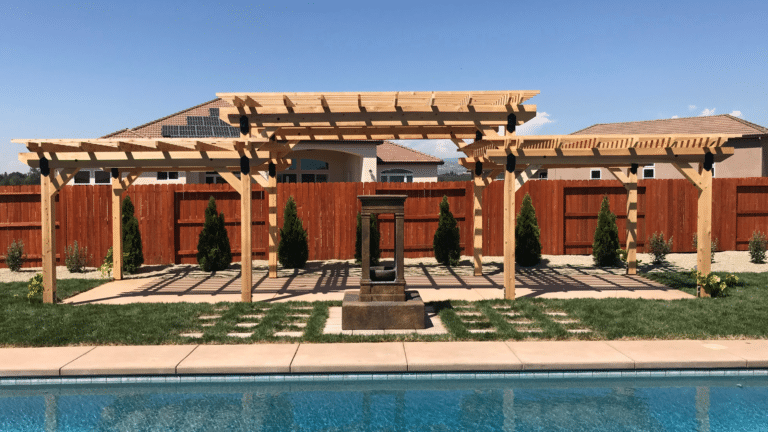 shade structures by backyard pool