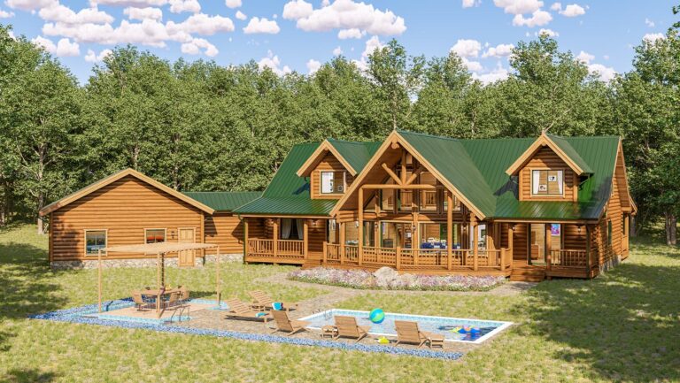 Log home with Green Roof