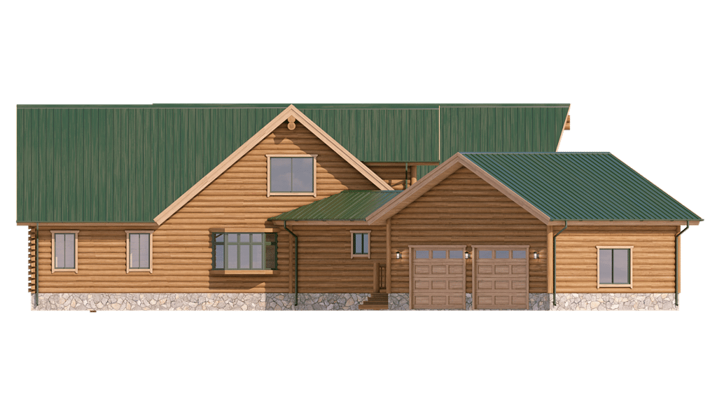 log home with green roof floor plan