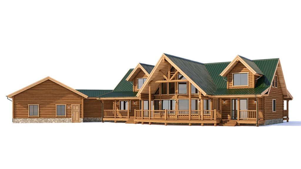 log home with green roof floor plan