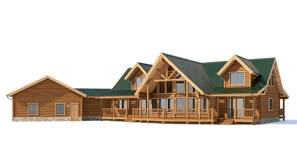 log home with green roof floor plan