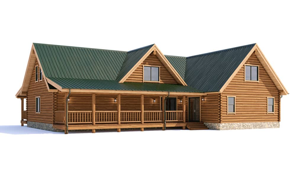 log home with green roof floor plan