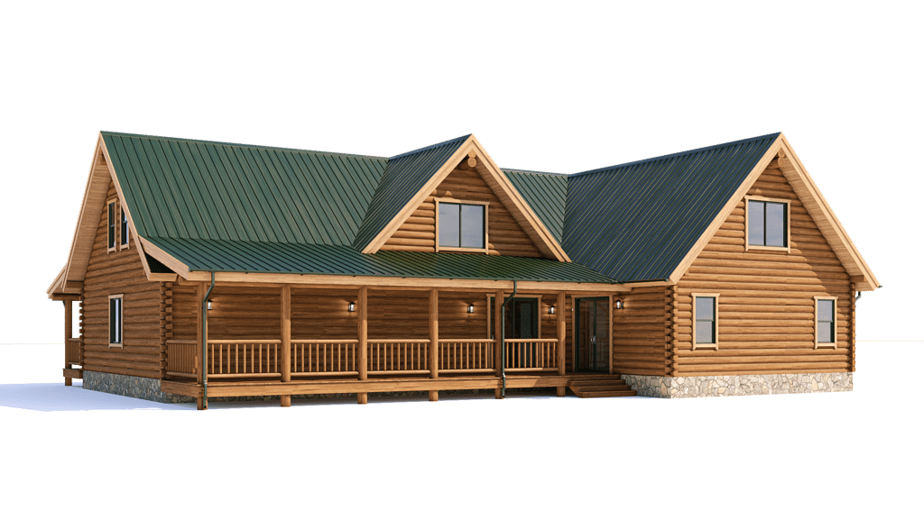 log home with green roof floor plan