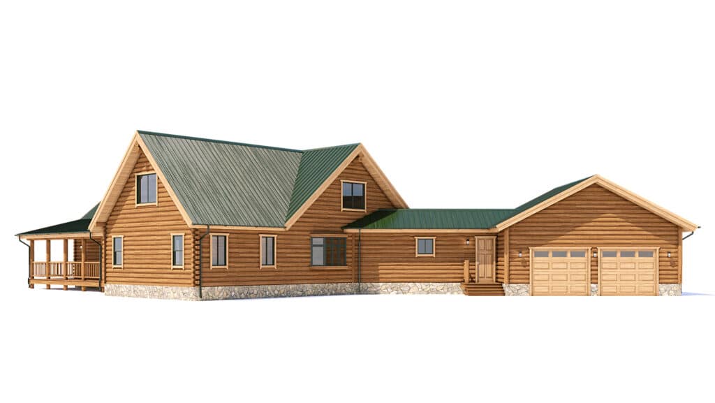 log home with green roof floor plan