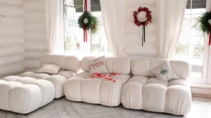 white log cabin